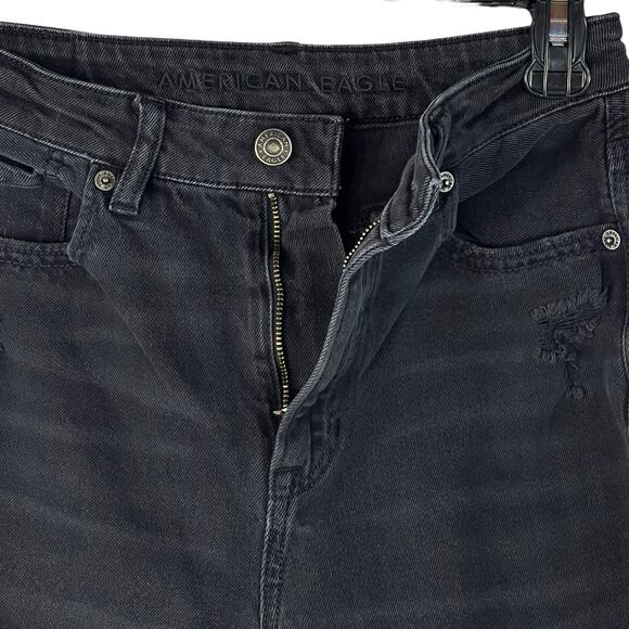 American Eagle SZ 2 Mom Straight Jeans Distressed Pockets High-Rise Faded Black - Picture 4 of 12